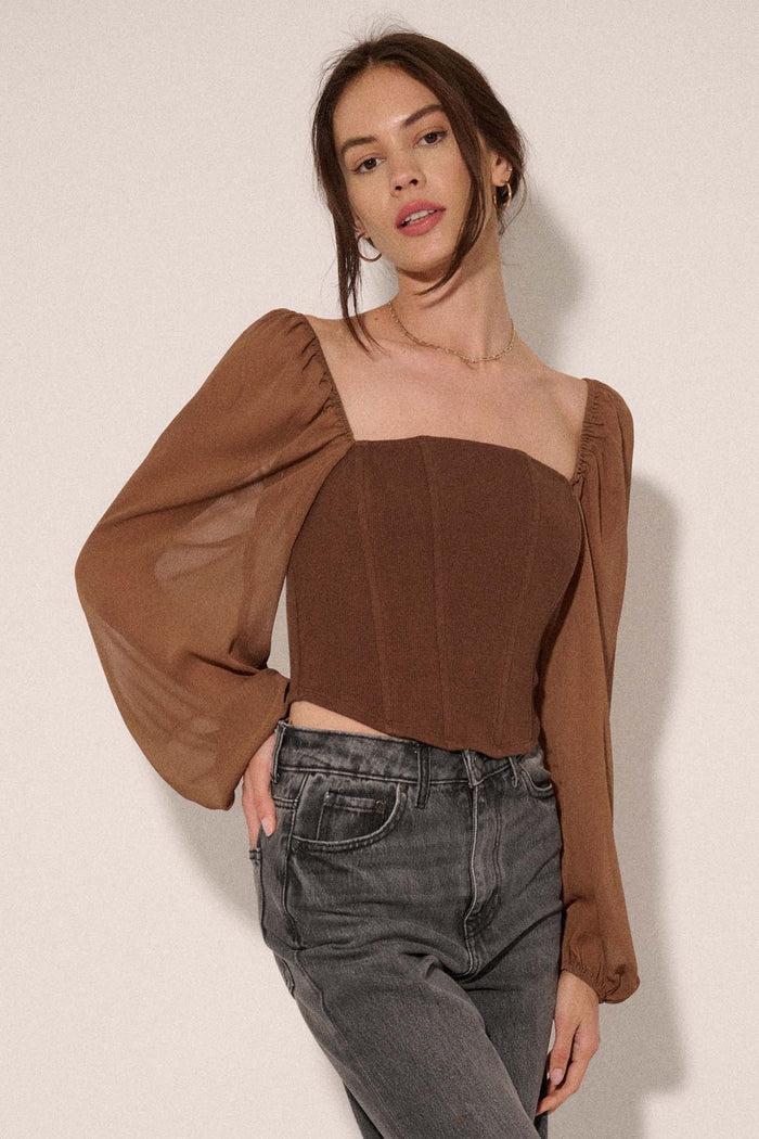 Legendary Love Chiffon-Sleeve Cropped Corset Top - ShopPromesa