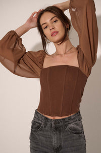 Legendary Love Chiffon-Sleeve Cropped Corset Top - ShopPromesa