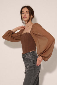 Legendary Love Chiffon-Sleeve Cropped Corset Top - ShopPromesa