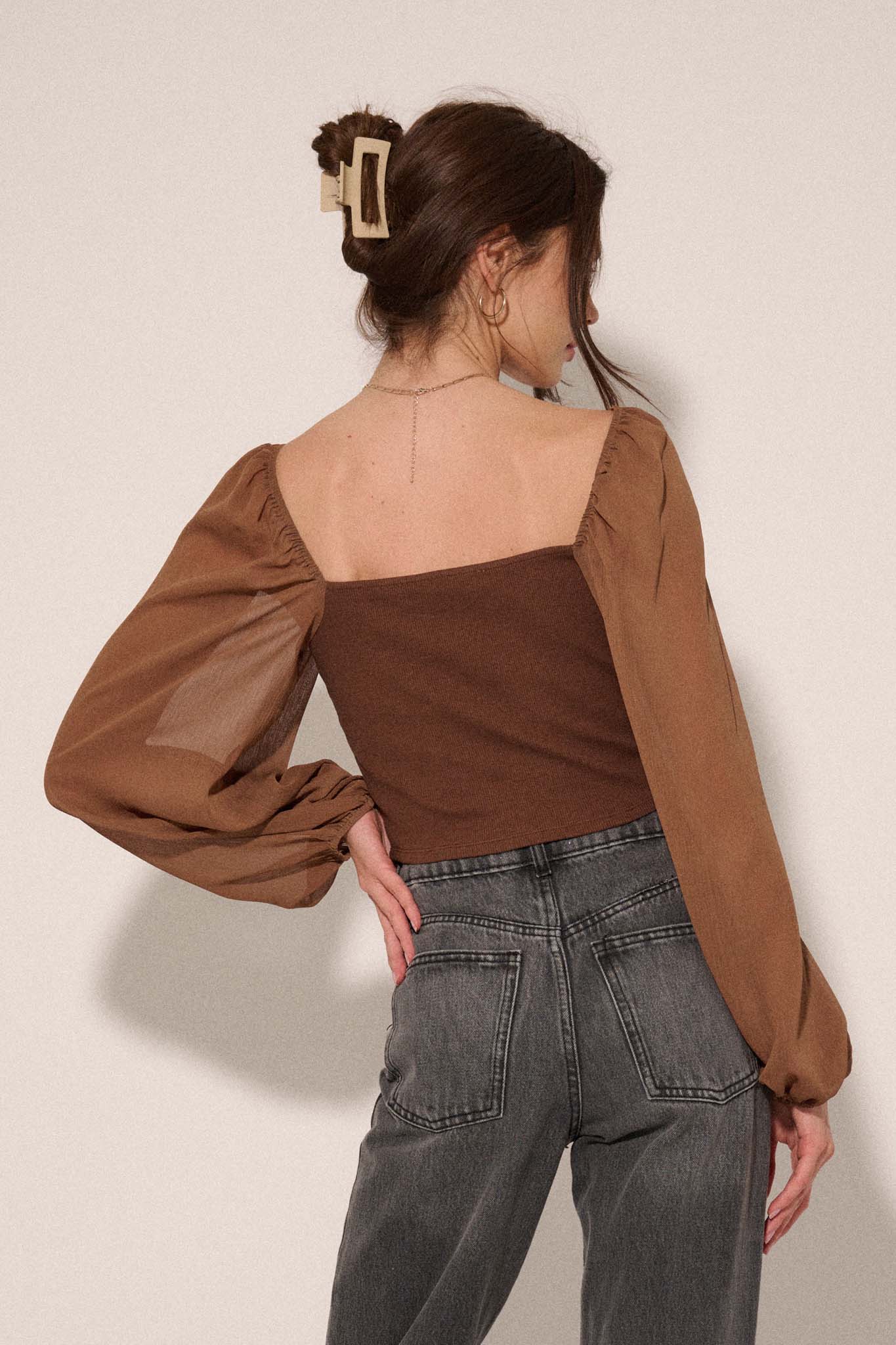 Legendary Love Chiffon-Sleeve Cropped Corset Top - ShopPromesa