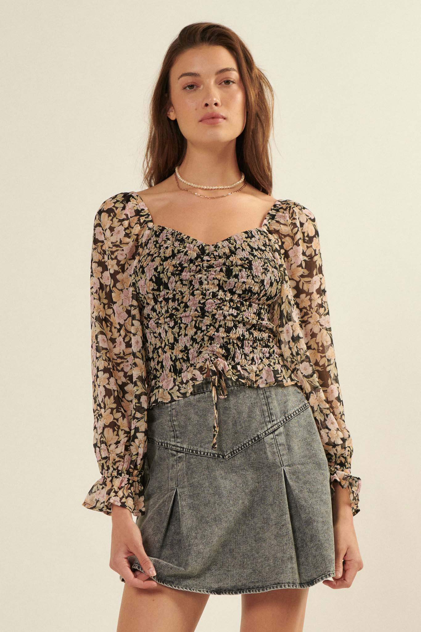 Floral Fascination Smocked Chiffon Peasant Top - ShopPromesa