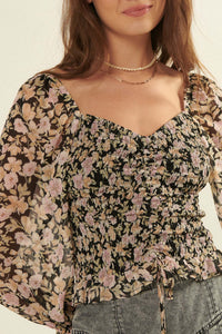 Floral Fascination Smocked Chiffon Peasant Top - ShopPromesa