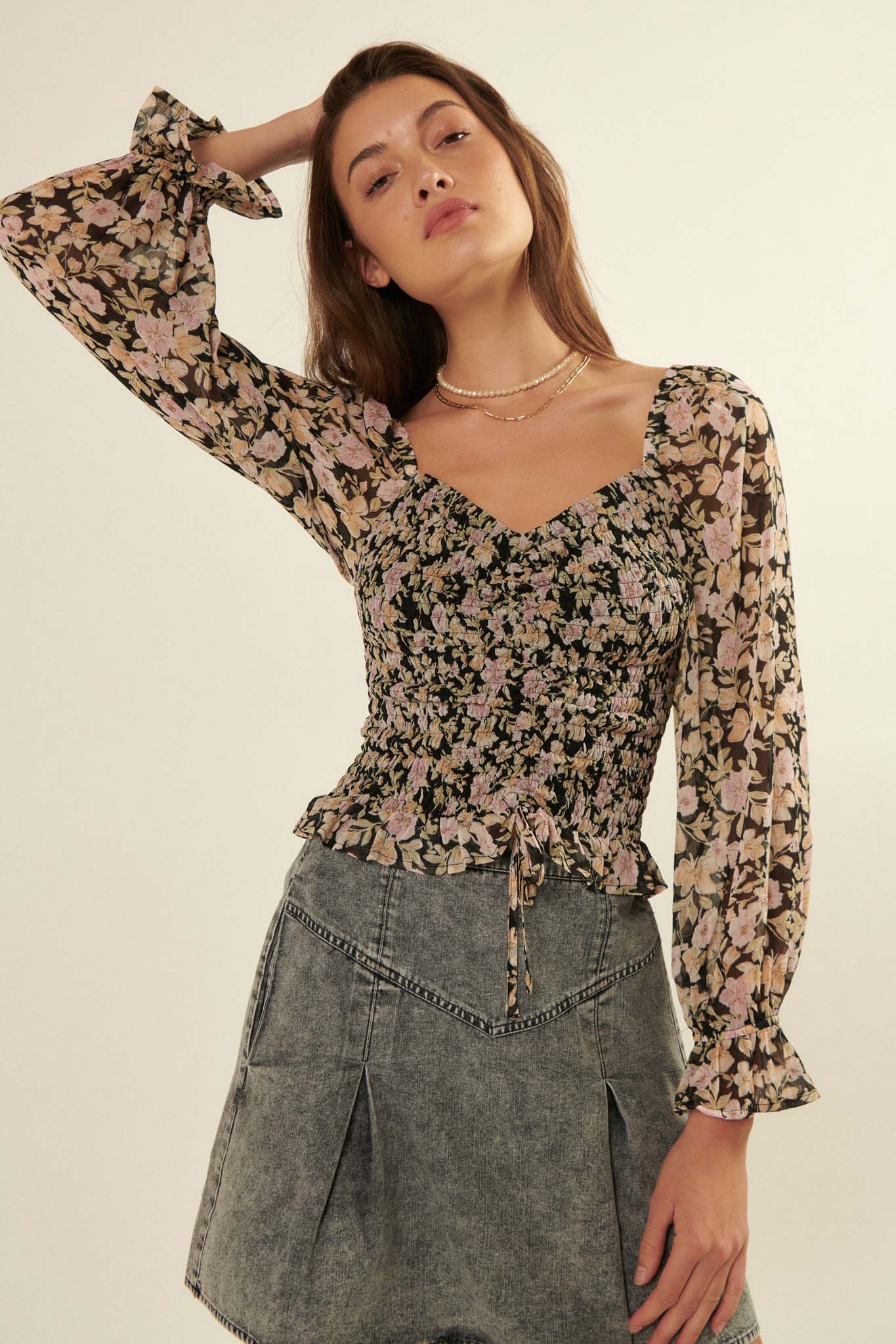 Floral Fascination Smocked Chiffon Peasant Top - ShopPromesa