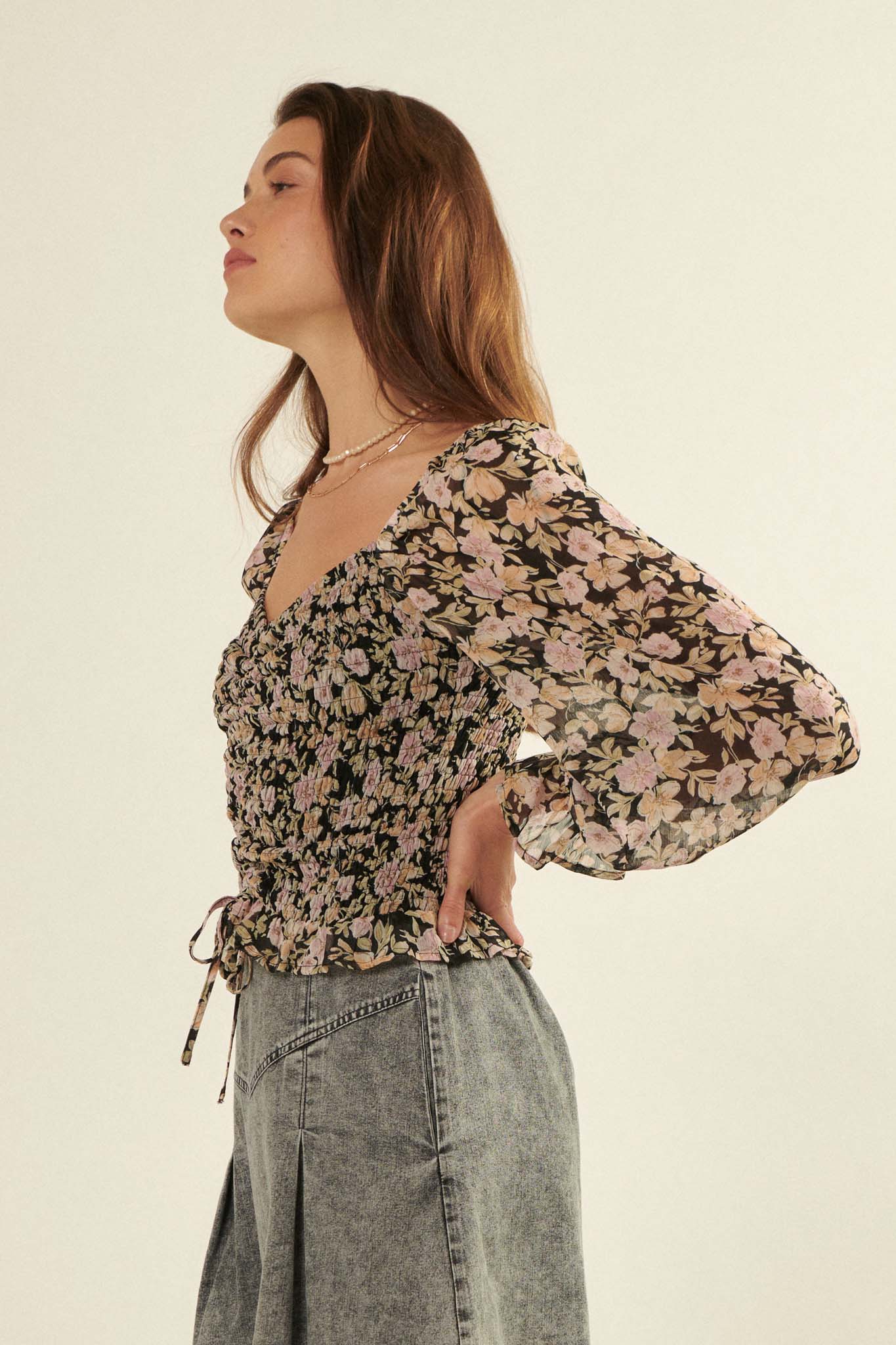 Floral Fascination Smocked Chiffon Peasant Top - ShopPromesa