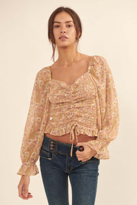 Floral Fascination Smocked Chiffon Peasant Top - ShopPromesa