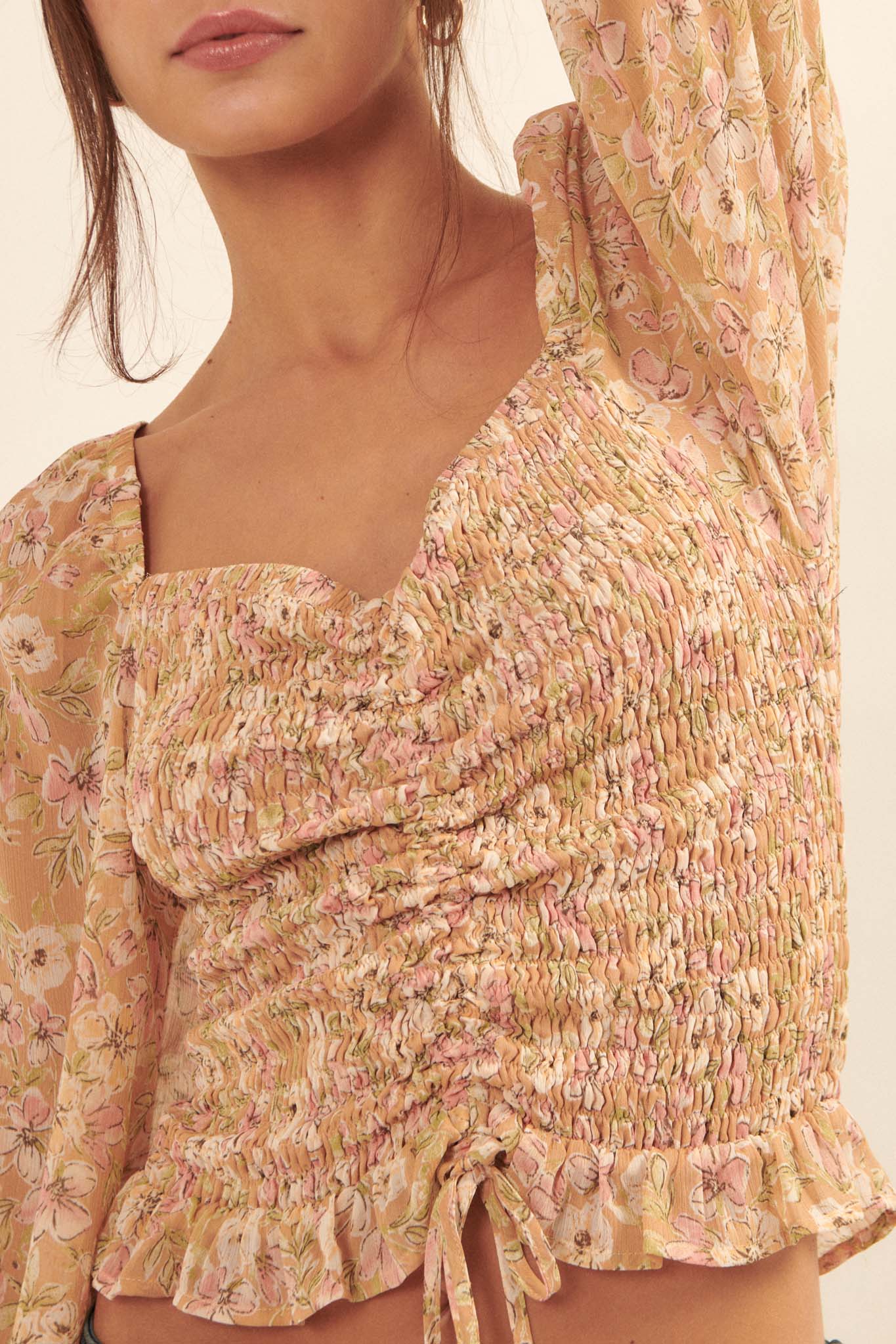 Floral Fascination Smocked Chiffon Peasant Top - ShopPromesa