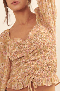 Floral Fascination Smocked Chiffon Peasant Top - ShopPromesa