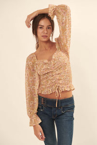 Floral Fascination Smocked Chiffon Peasant Top - ShopPromesa