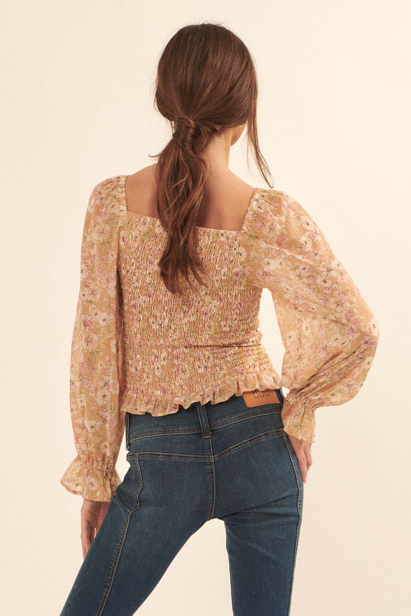 Floral Fascination Smocked Chiffon Peasant Top - ShopPromesa