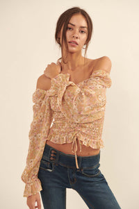 Floral Fascination Smocked Chiffon Peasant Top - ShopPromesa