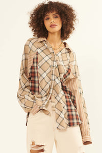 In the Mix Colorblock Plaid Button-Up Shirt - ShopPromesa