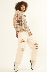 In the Mix Colorblock Plaid Button-Up Shirt - ShopPromesa