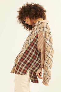 In the Mix Colorblock Plaid Button-Up Shirt - ShopPromesa