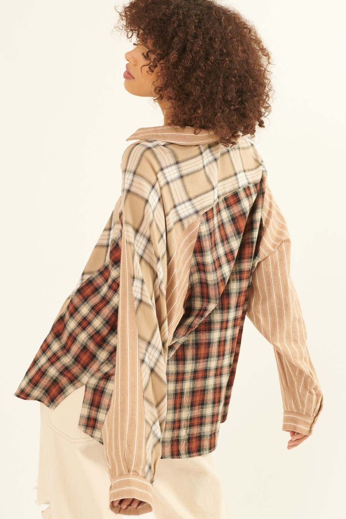 In the Mix Colorblock Plaid Button-Up Shirt - ShopPromesa