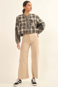 Rustic Soul Denim and Plaid Half-Zip Top - ShopPromesa