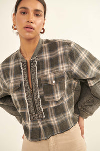 Rustic Soul Denim and Plaid Half-Zip Top - ShopPromesa