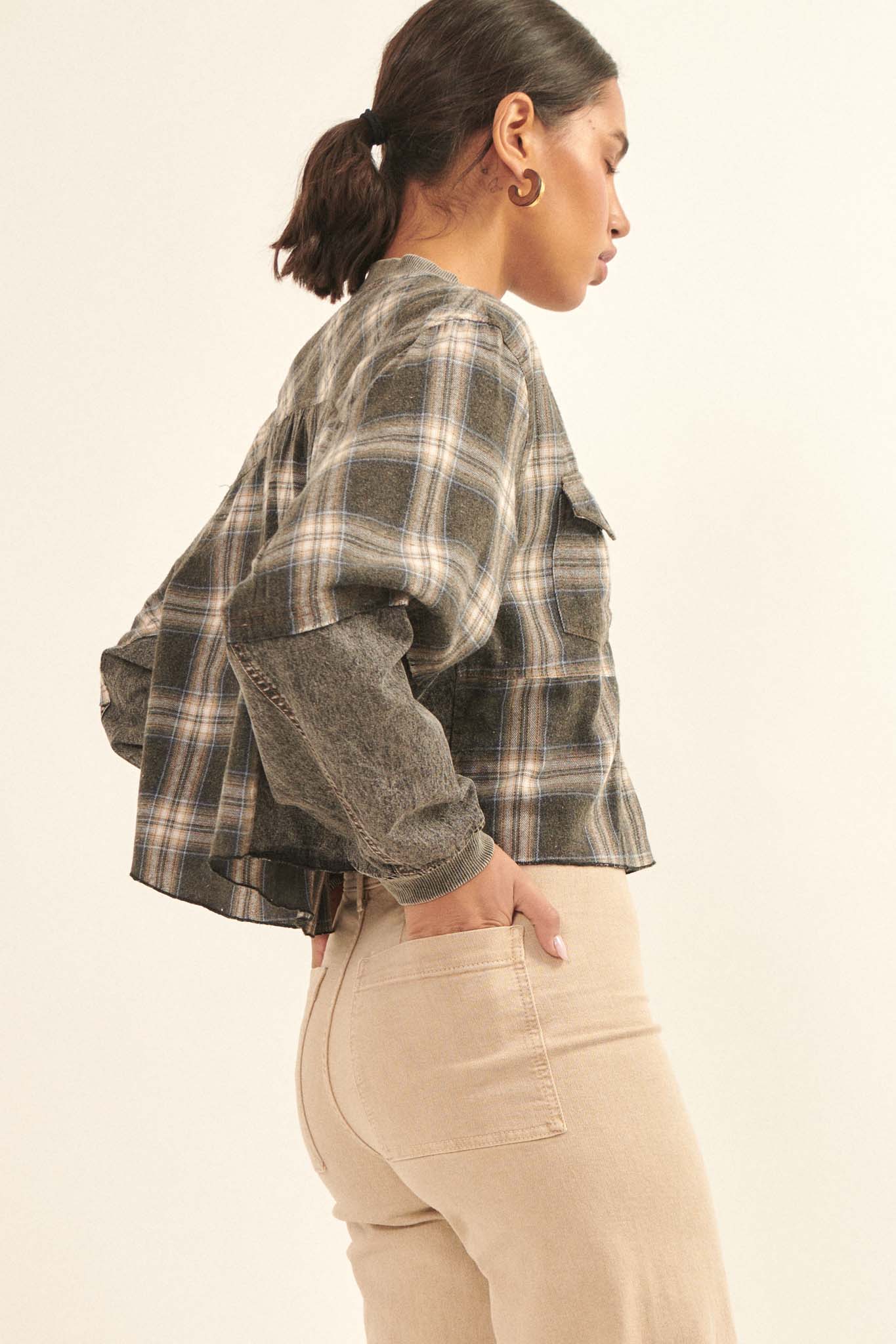 Rustic Soul Denim and Plaid Half-Zip Top - ShopPromesa