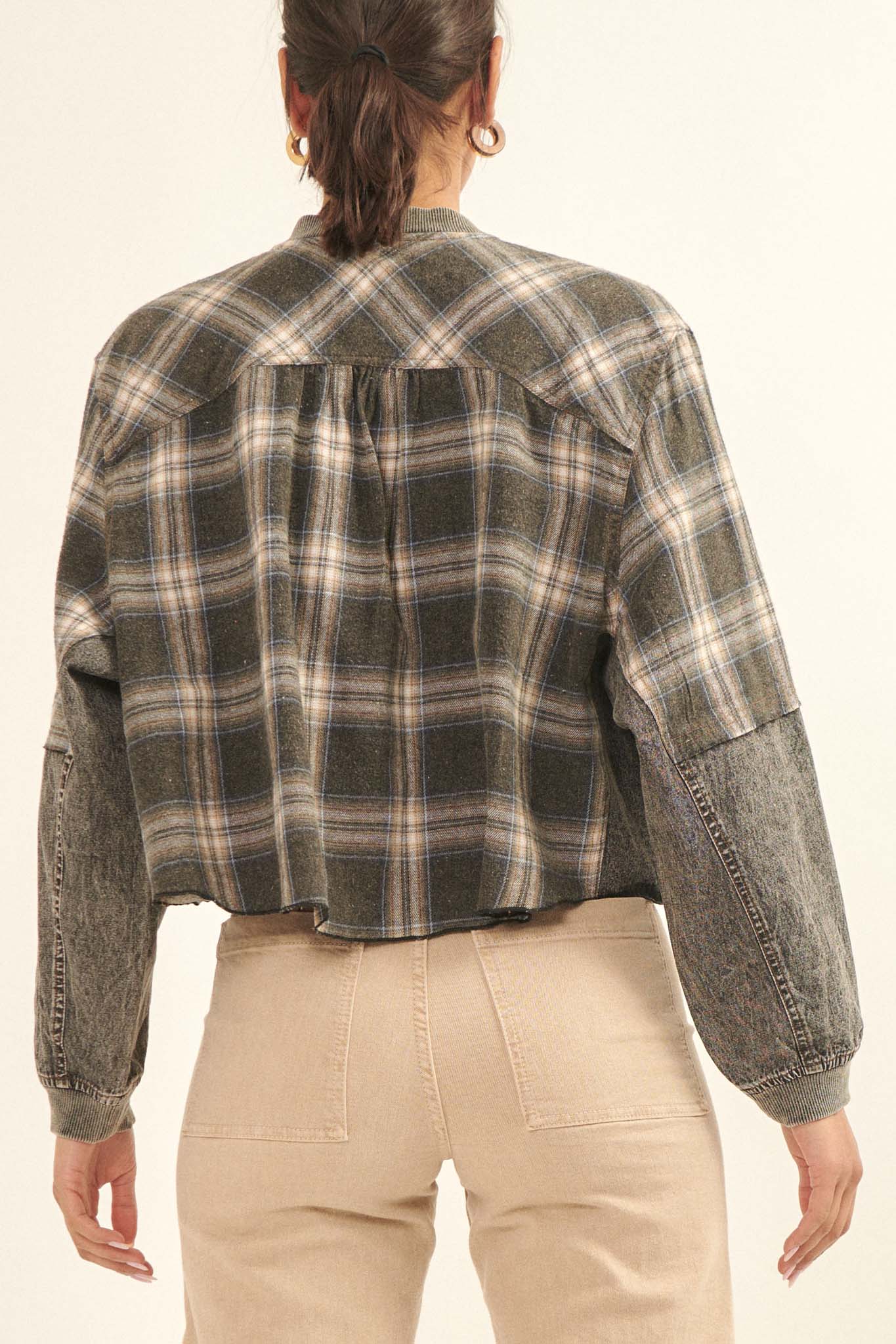 Rustic Soul Denim and Plaid Half-Zip Top - ShopPromesa