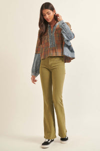 Rustic Soul Denim and Plaid Half-Zip Top - ShopPromesa