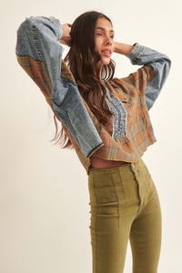 Rustic Soul Denim and Plaid Half-Zip Top - ShopPromesa