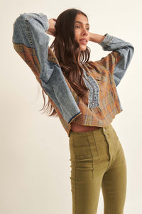 Rustic Soul Denim and Plaid Half-Zip Top - ShopPromesa