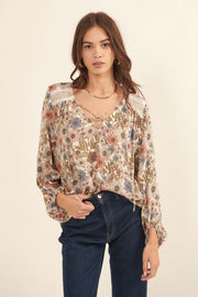 Over the River Floral Lace-Up Peasant Top - ShopPromesa