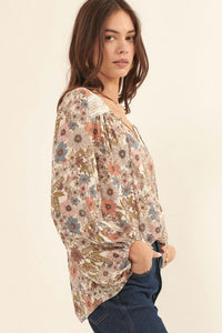 Over the River Floral Lace-Up Peasant Top - ShopPromesa