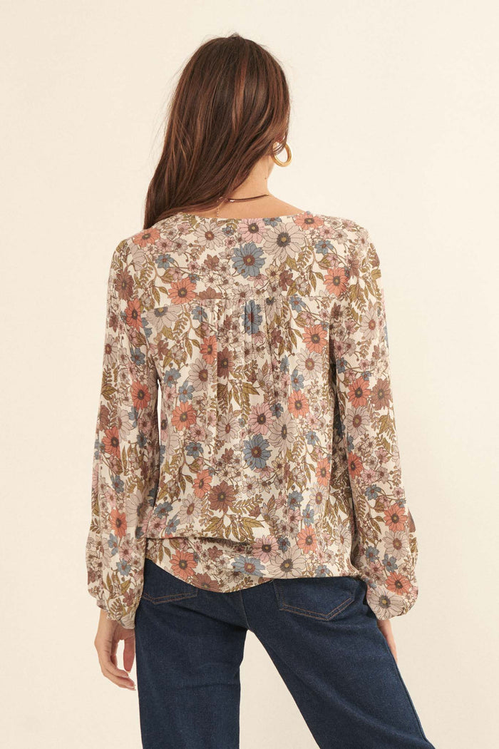 Over the River Floral Lace-Up Peasant Top - ShopPromesa