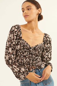 Moonlight Roses Floral Drawstring Peasant Top - ShopPromesa