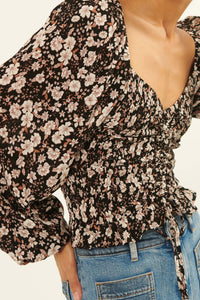 Moonlight Roses Floral Drawstring Peasant Top - ShopPromesa