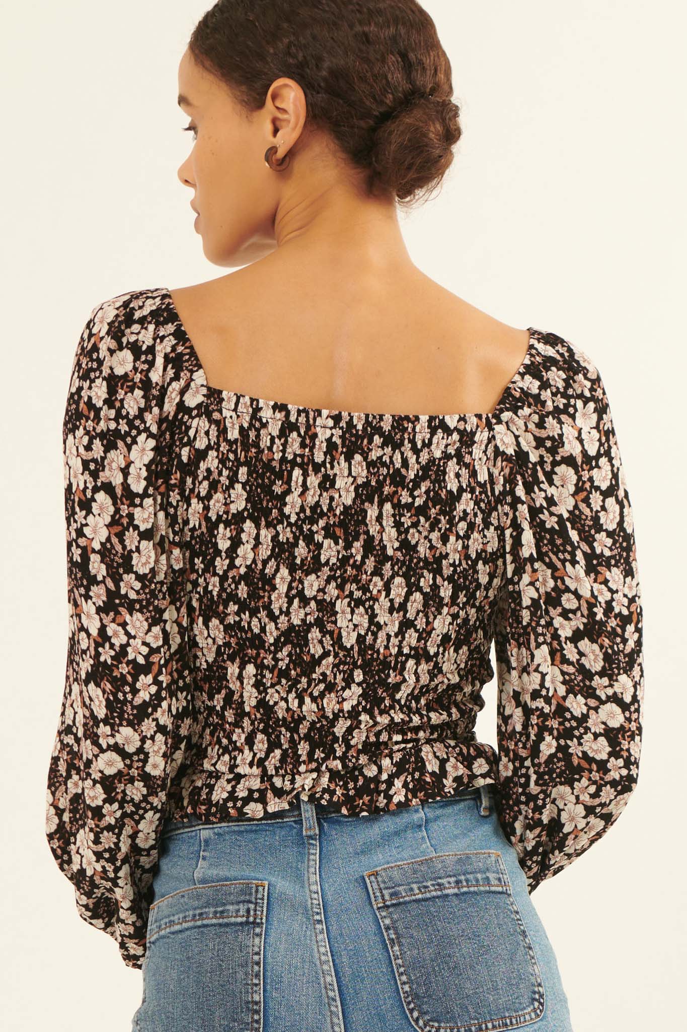 Moonlight Roses Floral Drawstring Peasant Top - ShopPromesa