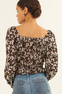 Moonlight Roses Floral Drawstring Peasant Top - ShopPromesa