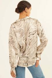 Let It Flow Marble-Print Satin French Cuff Shirt - ShopPromesa