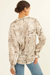 Let It Flow Marble-Print Satin French Cuff Shirt - ShopPromesa