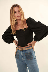 Secret Romance Long-Sleeve Corset Top - ShopPromesa