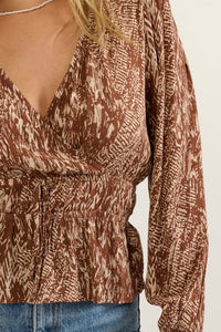 Far Beyond Abstract-Print Surplice Peasant Top - ShopPromesa