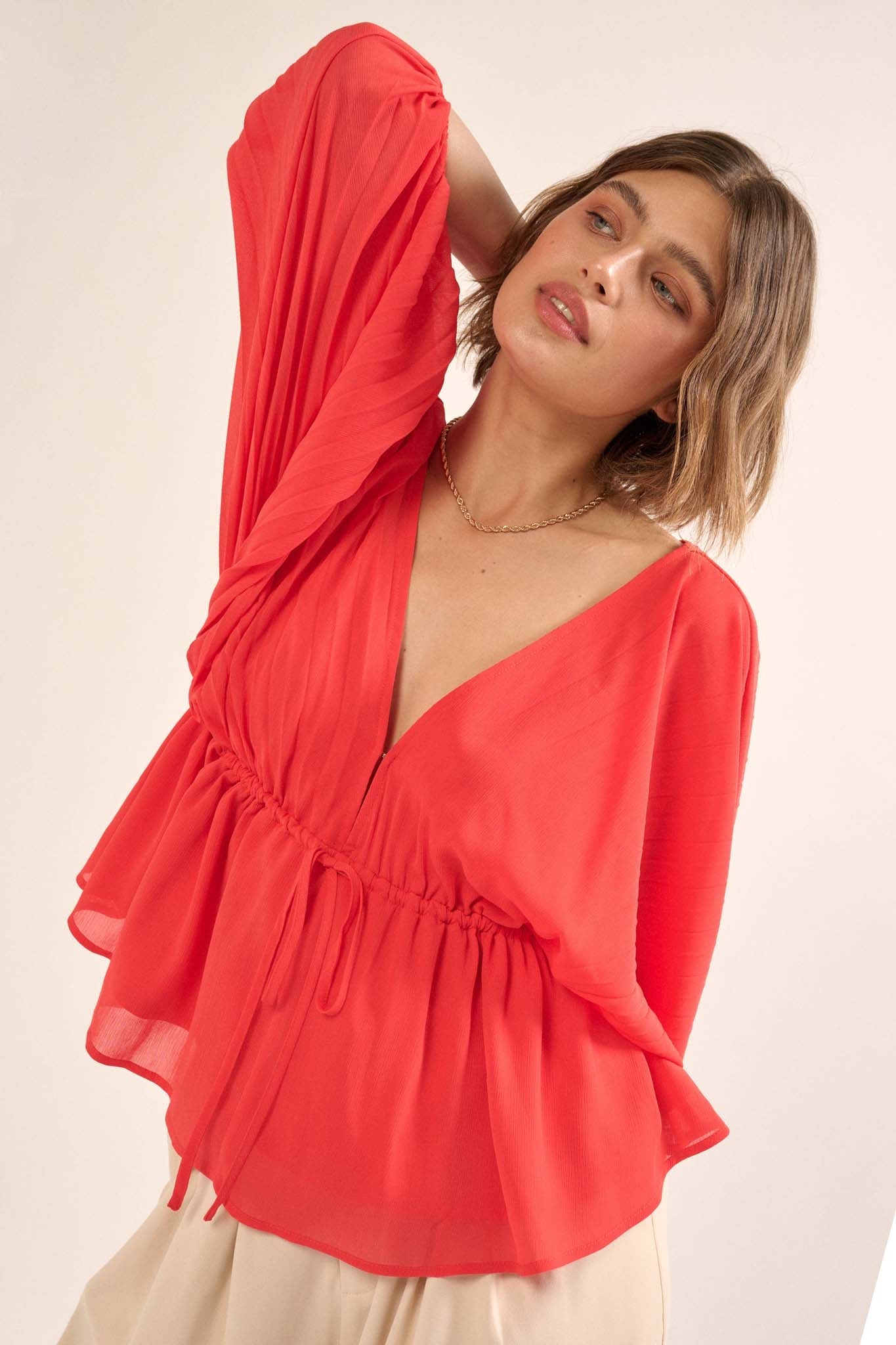 Ripple Effect Accordion Pleated Kimono Blouse - ShopPromesa