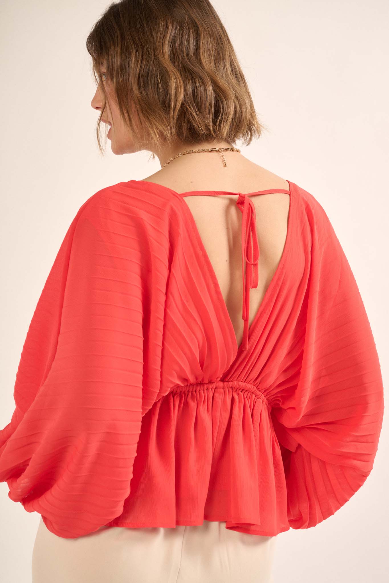 Ripple Effect Accordion Pleated Kimono Blouse - ShopPromesa