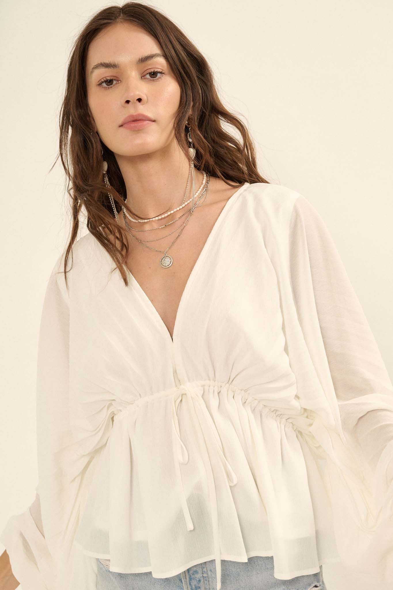 Ripple Effect Accordion Pleated Kimono Blouse - ShopPromesa