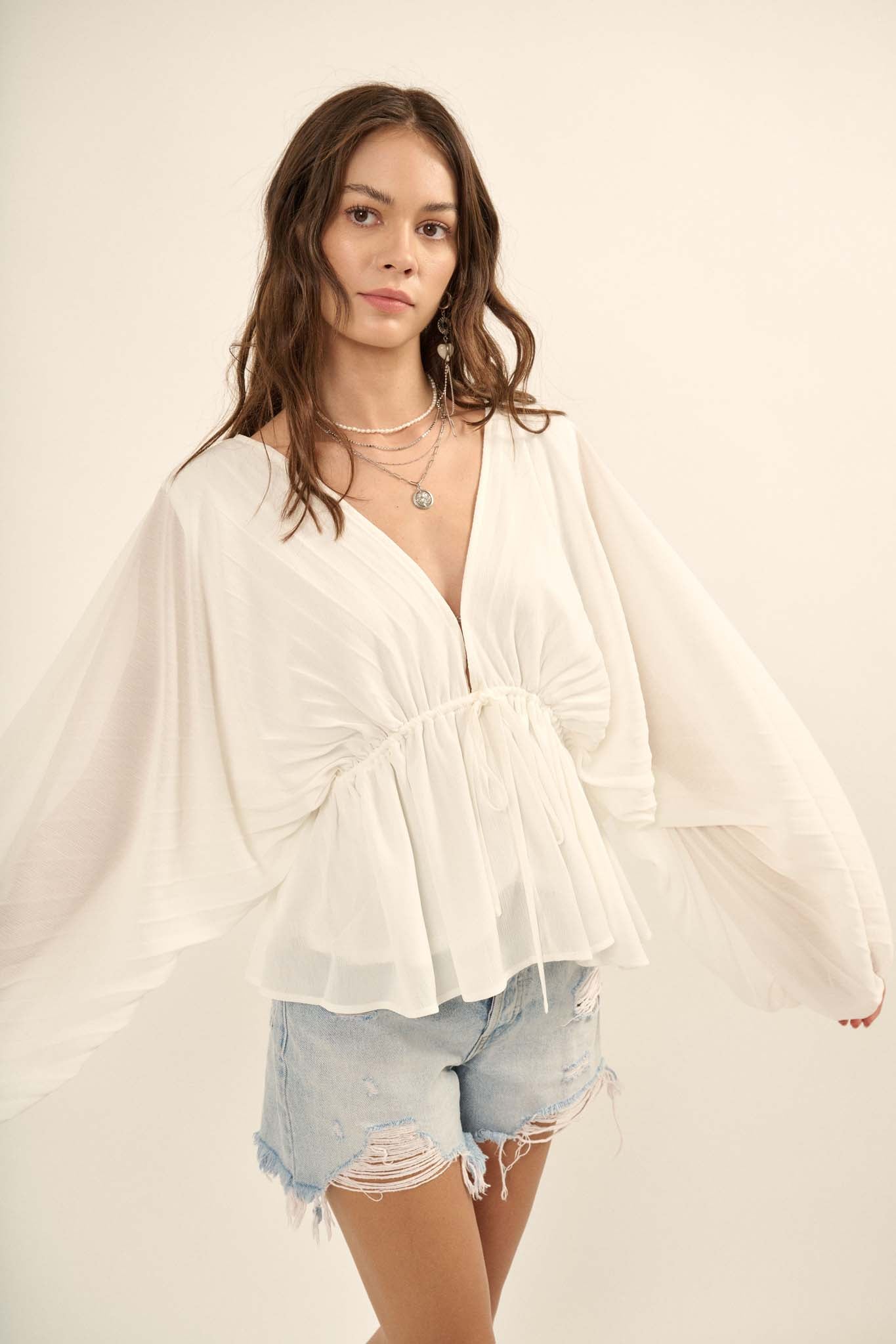 Ripple Effect Accordion Pleated Kimono Blouse - ShopPromesa