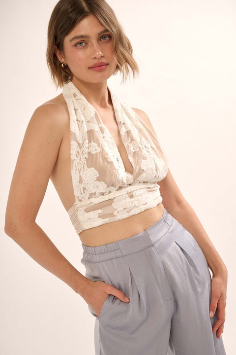 Sweet Sonata Embroidered Lace Cropped Halter Top - ShopPromesa
