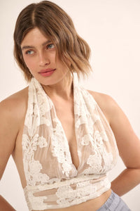 Sweet Sonata Embroidered Lace Cropped Halter Top - ShopPromesa