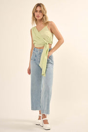 Greek to Me Asymmetrical Cropped Satin Wrap Top - ShopPromesa