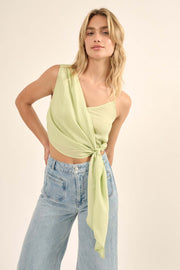 Greek to Me Asymmetrical Cropped Satin Wrap Top - ShopPromesa