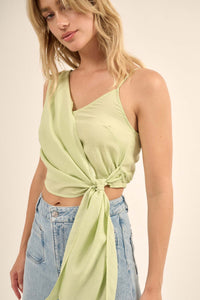 Greek to Me Asymmetrical Cropped Satin Wrap Top - ShopPromesa