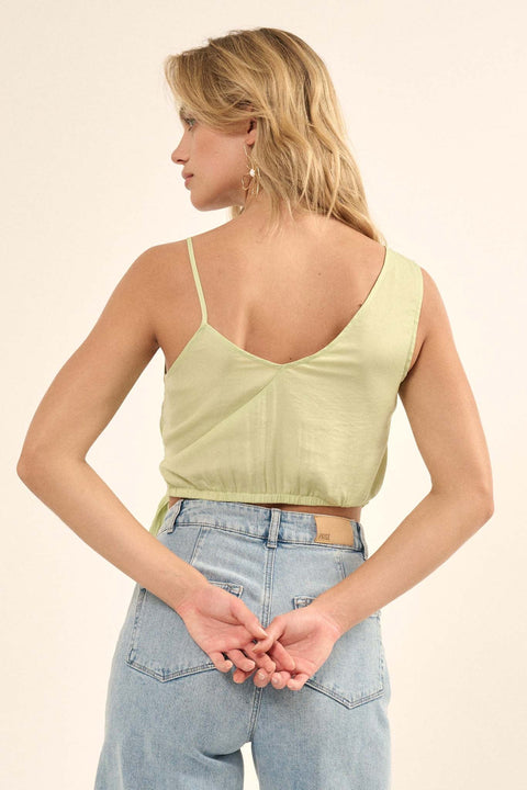 Greek to Me Asymmetrical Cropped Satin Wrap Top - ShopPromesa