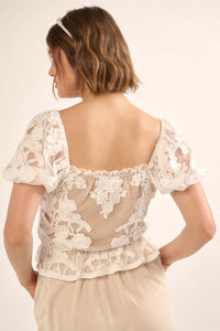 Heavenly Heart Embroidered Lace Puff-Sleeve Top - ShopPromesa