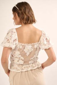 Heavenly Heart Embroidered Lace Puff-Sleeve Top - ShopPromesa