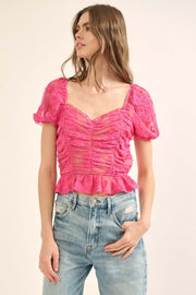 Heavenly Heart Embroidered Lace Puff-Sleeve Top - ShopPromesa
