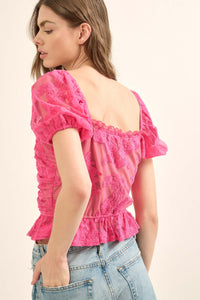 Heavenly Heart Embroidered Lace Puff-Sleeve Top - ShopPromesa